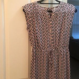 Loft pink/blue/white print dress with drawstring!
